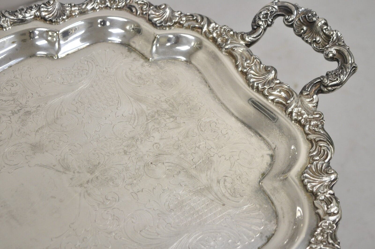 Vintage Loveland Rose Victorian Silver Plated Twin Handle Serving Platter Tray