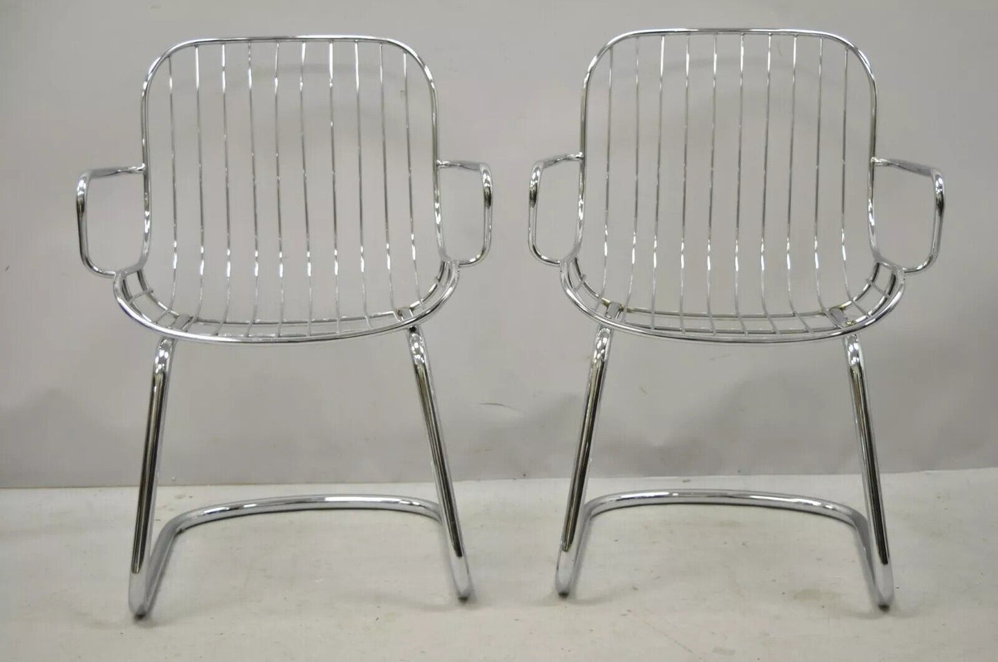 Mid Century Italian Modern Tubular Chrome Cantilever Dining Arm Chair - Set of 4