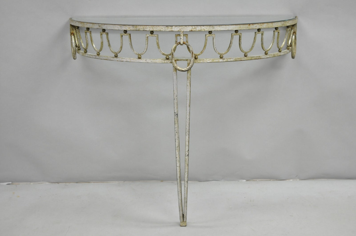 Italian Neoclassical Hollywood Regency Silver Gilt Iron Wall Mount Console Table
