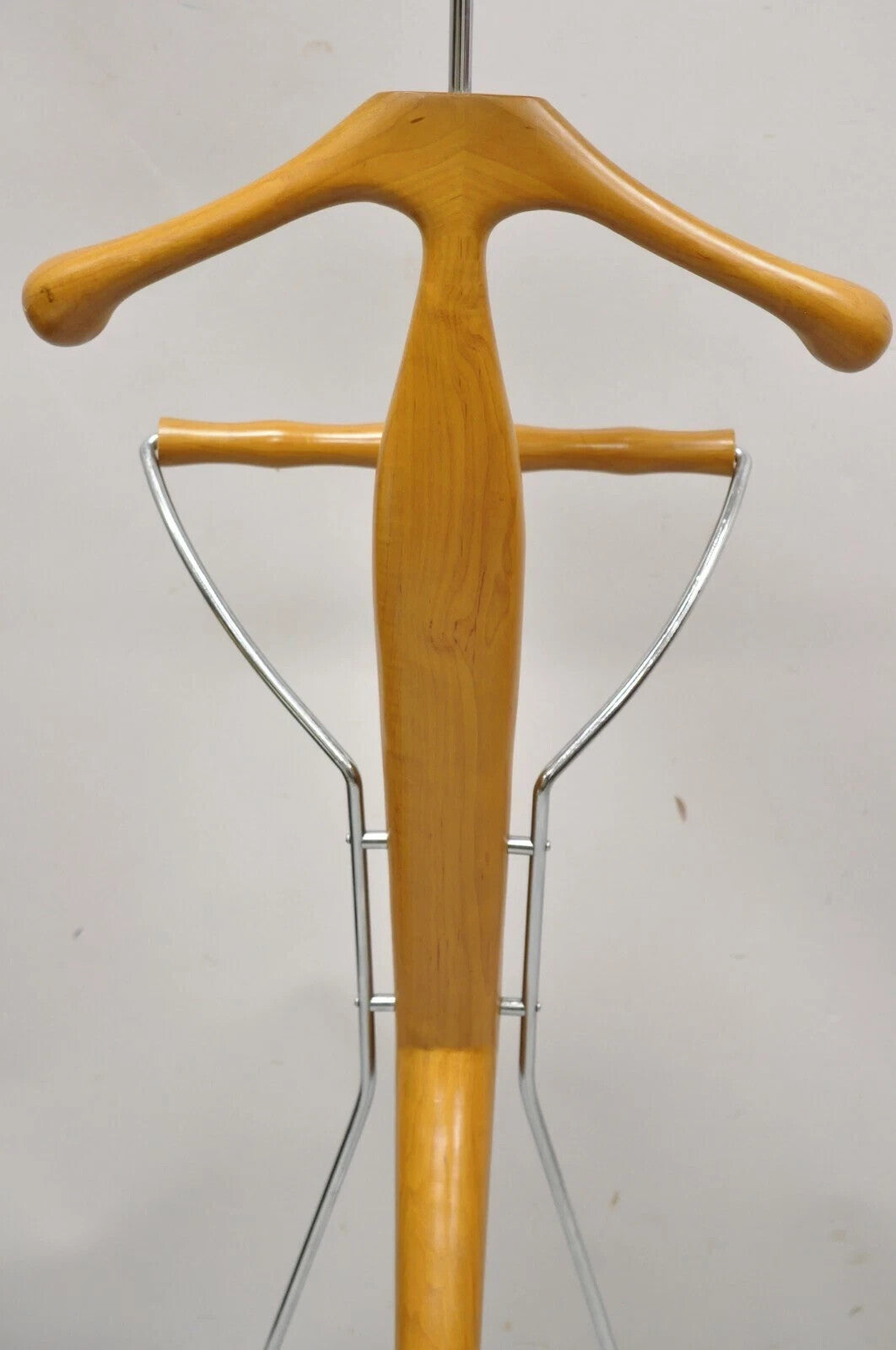Porada Italian Post Modern Sculpted Walnut Wood and Chrome Clothing Suit Valet