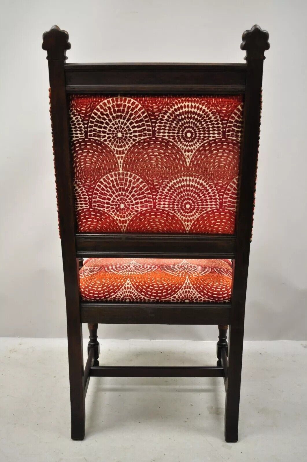 Antique Italian Renaissance Revival Carved Walnut Throne Captains Red Arm Chair