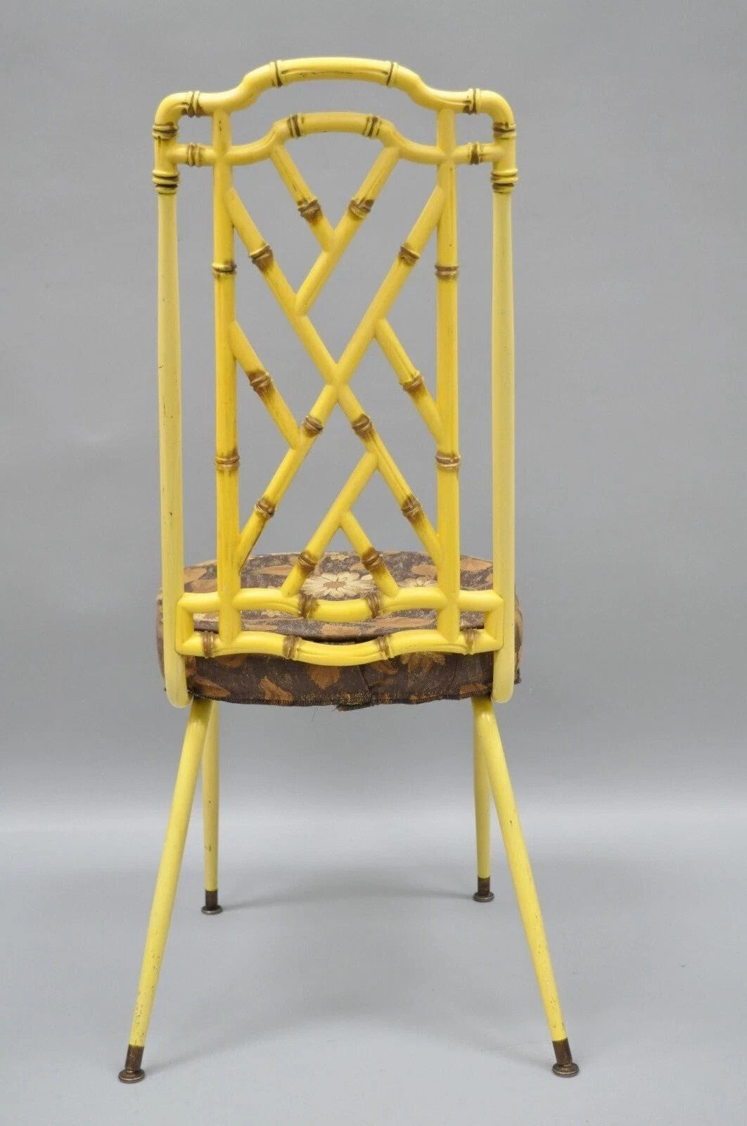 Hollywood Regency Chinese Chippendale Yellow Metal Faux Bamboo Dining Side Chair