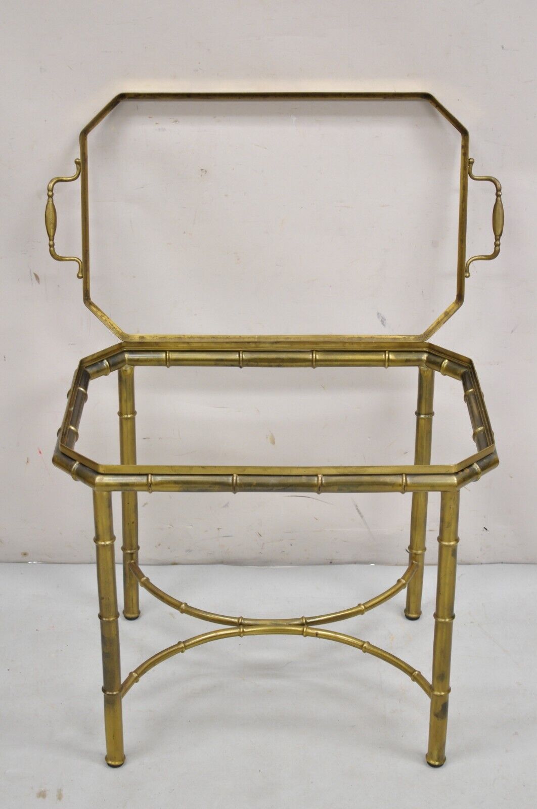 Vintage Italian Hollywood Regency Brass Faux Bamboo Tray Top Accent Side Table