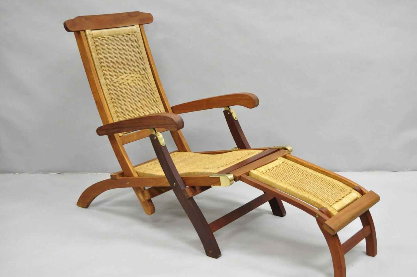 Park Royal British Colonial Hardwood & Wicker Plantation Folding Deck Chair Pair