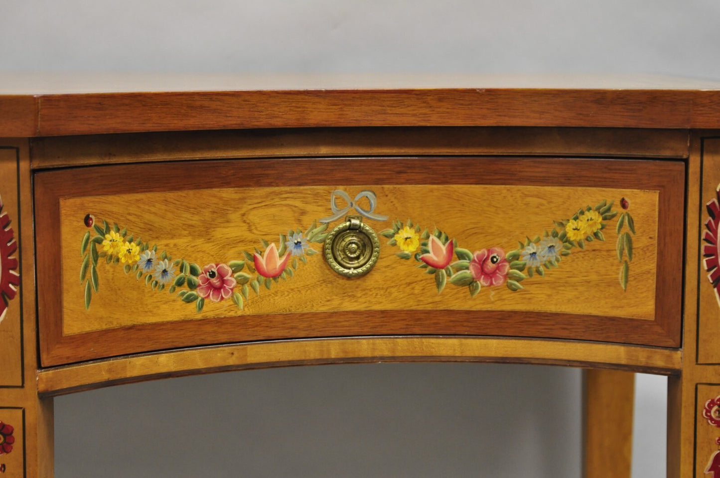 Wellington Hall English Adams Style Paint Decorated Satinwood Sideboard Buffet