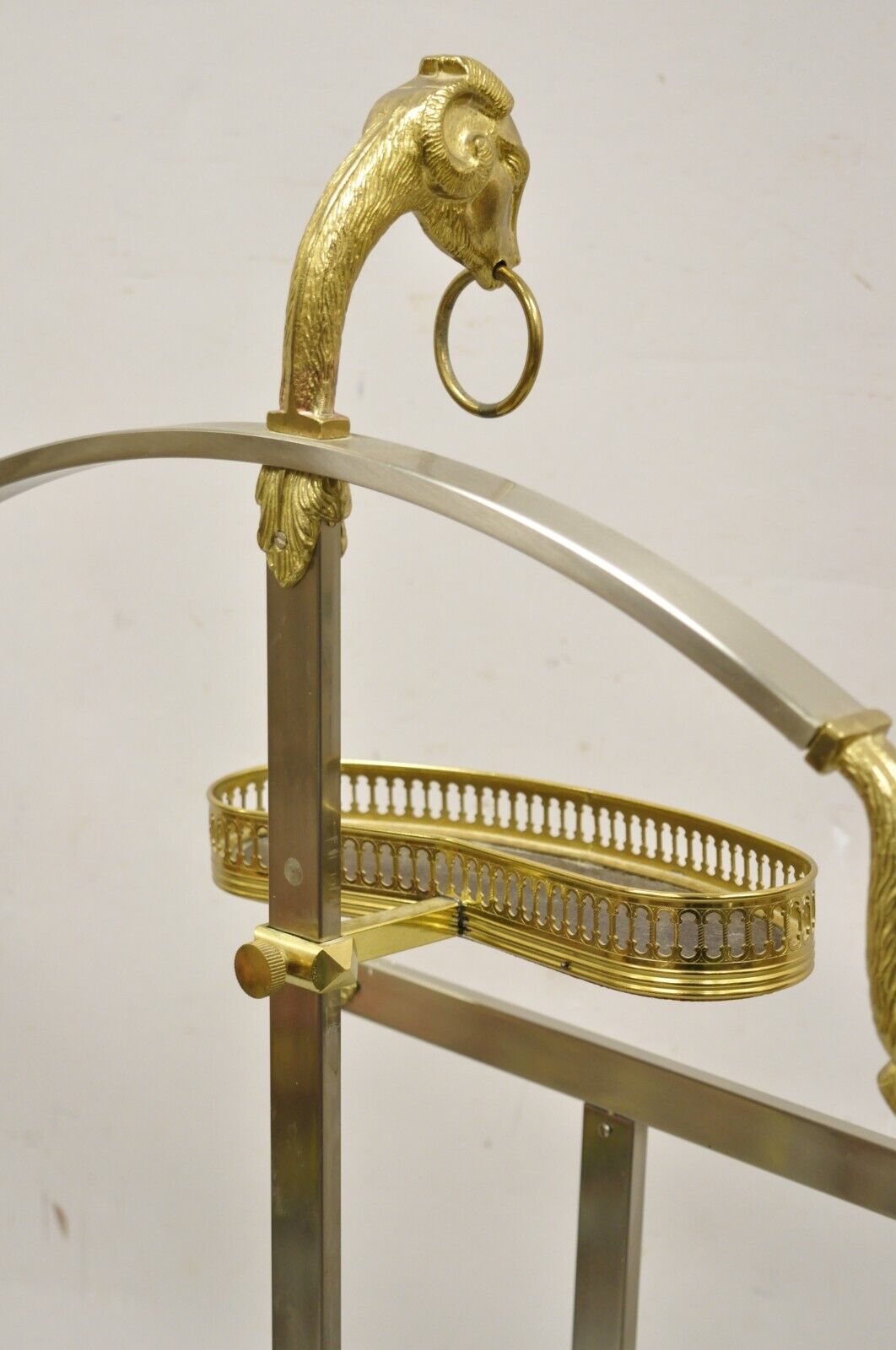 Vintage Italian Brass and Brushed Steel Rams Head & Hoof Clothing Valet