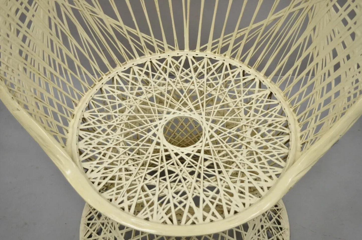 Russell Woodard Woven Spun Fiberglass Tall Fan Back Peacock Diamond Chair