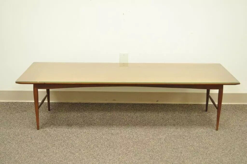 Vintage Mid Century Danish Modern Walnut 60" Long Sleek Coffee Table