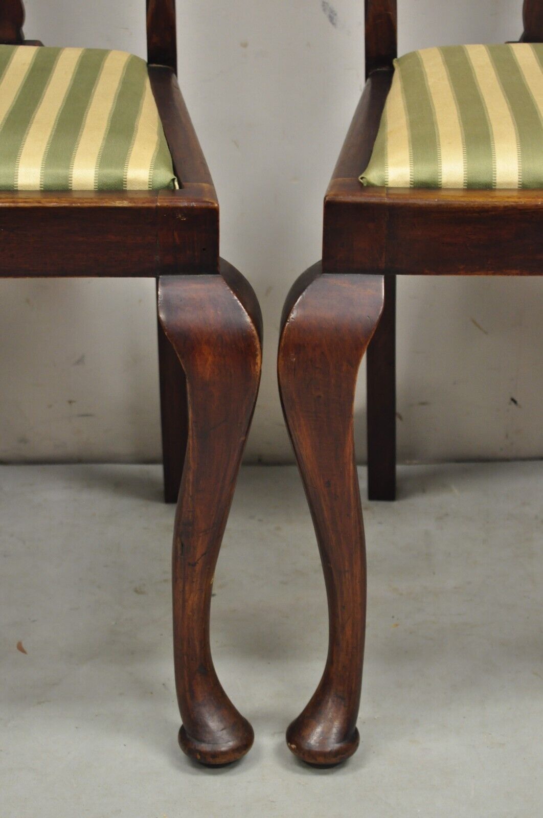 Antique Queen Anne Style Mahogany T-back Dining Side Chairs - Set of 4