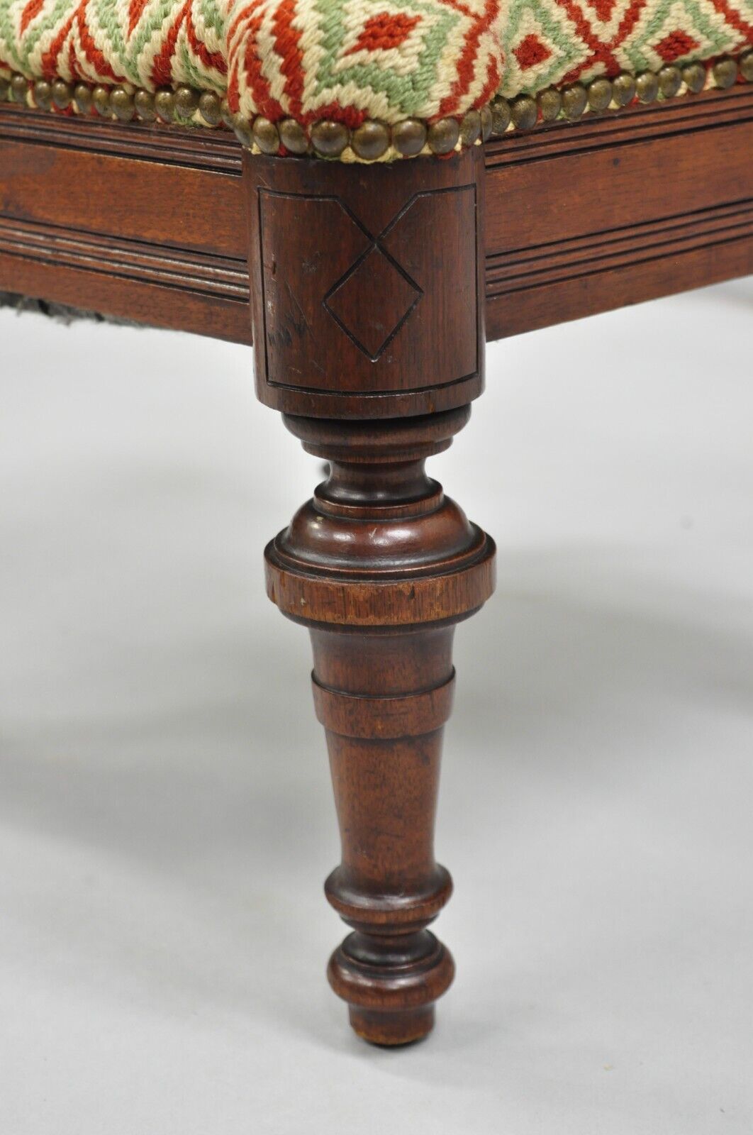 Antique Eastlake Victorian Shapely Footstool Ottoman with Turn Carved Legs