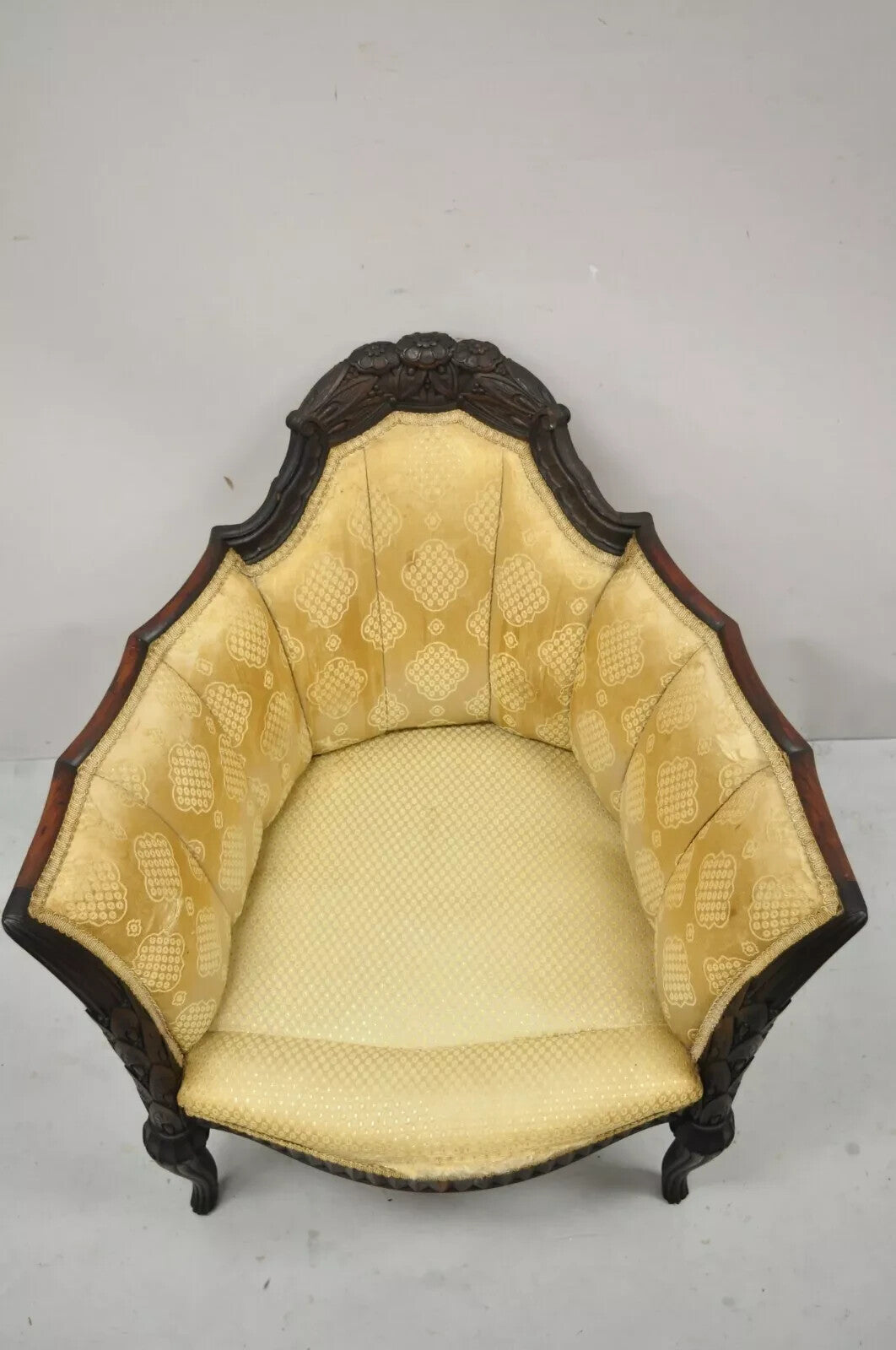 Antique French Art Deco Carved Walnut Wing Club Lounge Parlor Arm Chair