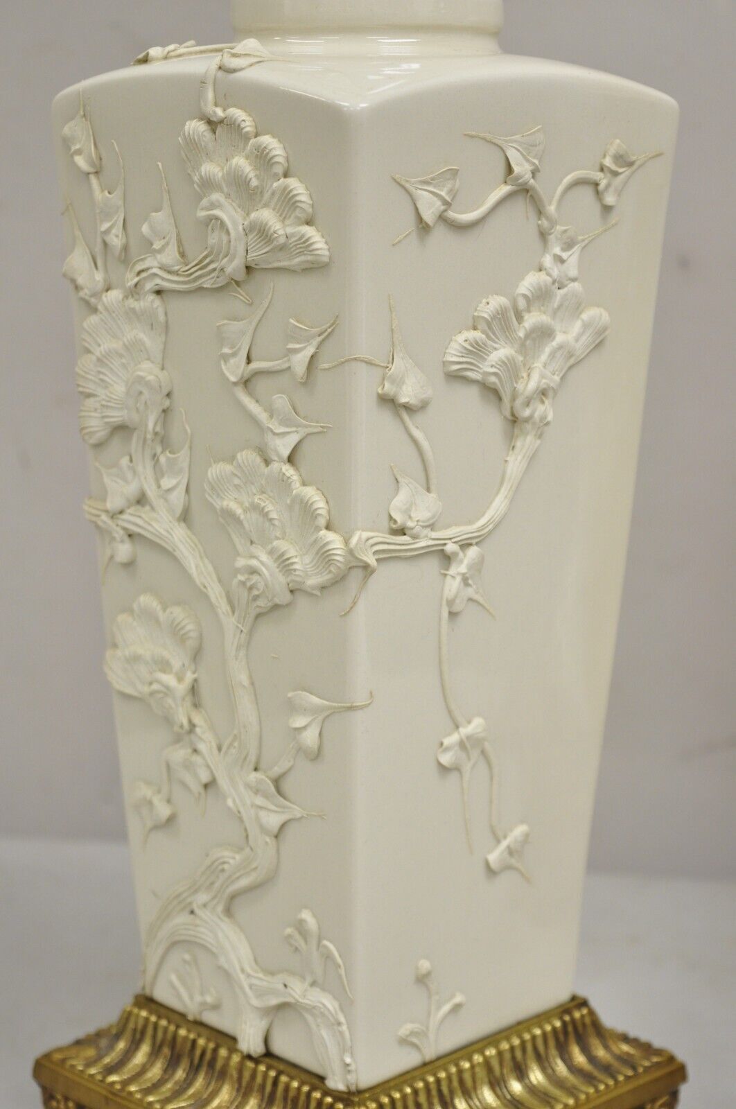Vintage Chinoiserie Porcelain "Cherry Blossom" Blanc De Chine Table Lamps - Pair
