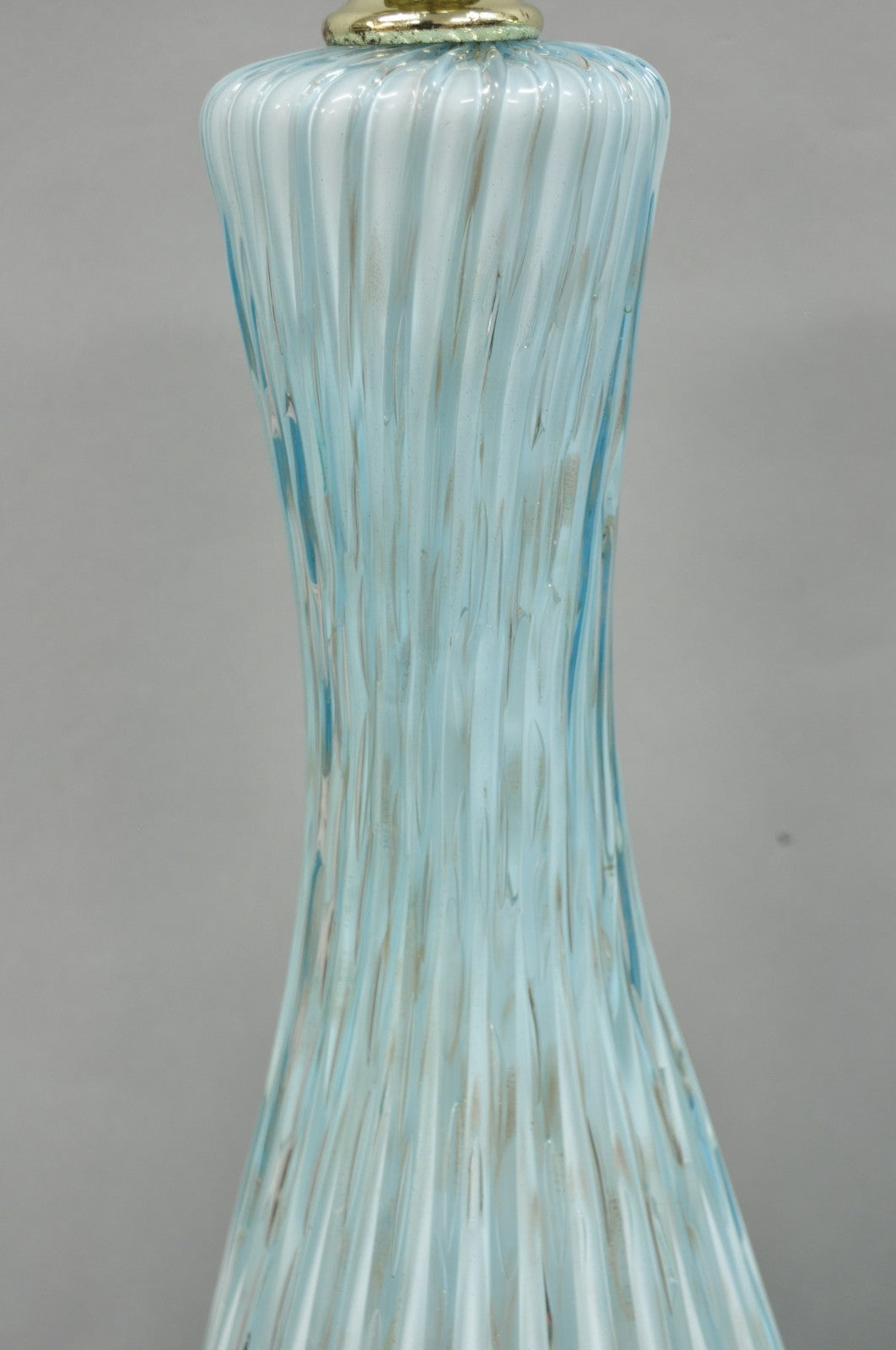 Vintage Mid Century Modern Blue Italian Murano Glass Gold Bubble Table Lamp Pair