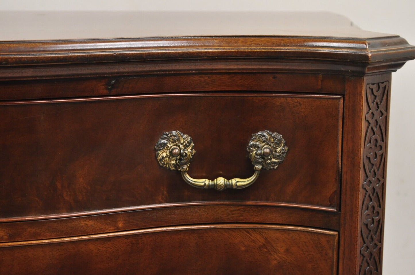 Vintage W&J Sloane Chinese Chippendale Mahogany Serpentine Tall Chest Dresser