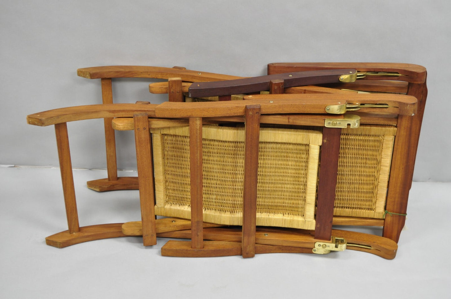 Park Royal British Colonial Hardwood & Wicker Plantation Folding Deck Chair Pair