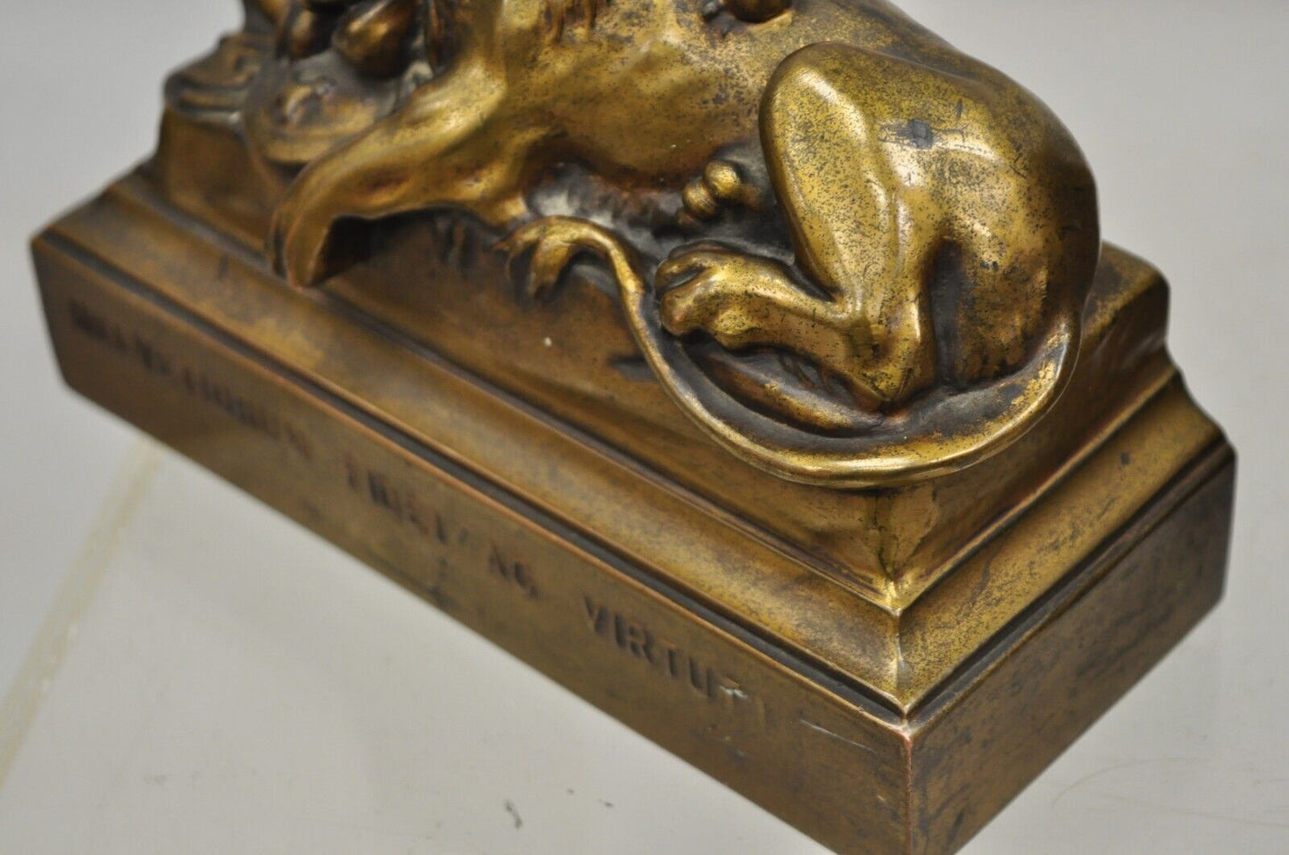 Antique Swiss Guard Bronze Lion Bookends Helvetiorum Fidei AC Virtuti "JB 1570"