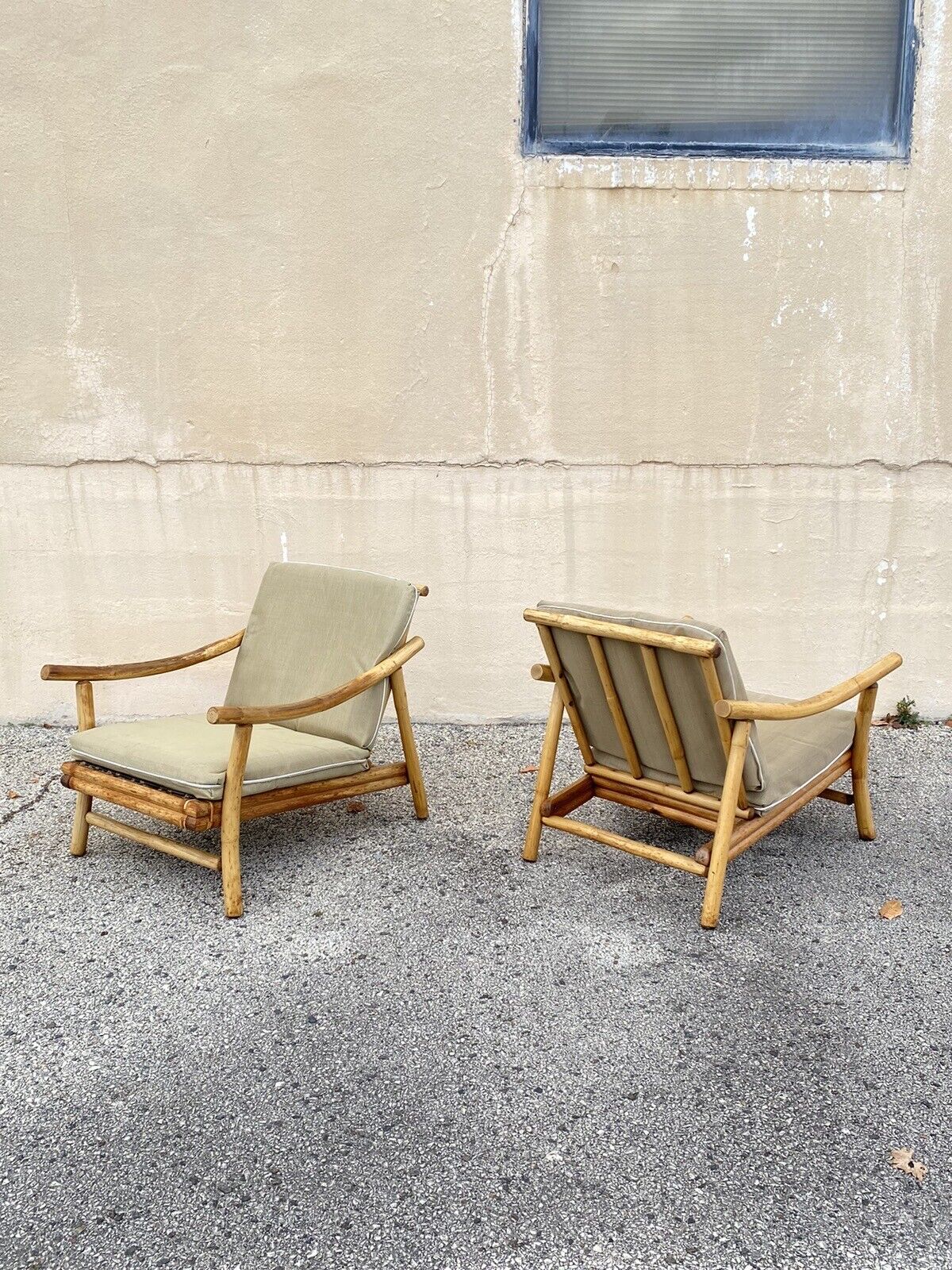 Vintage Ficks Reed Bamboo Rattan Tiki Sofa Set with Lounge Chairs - 3 Pc Set