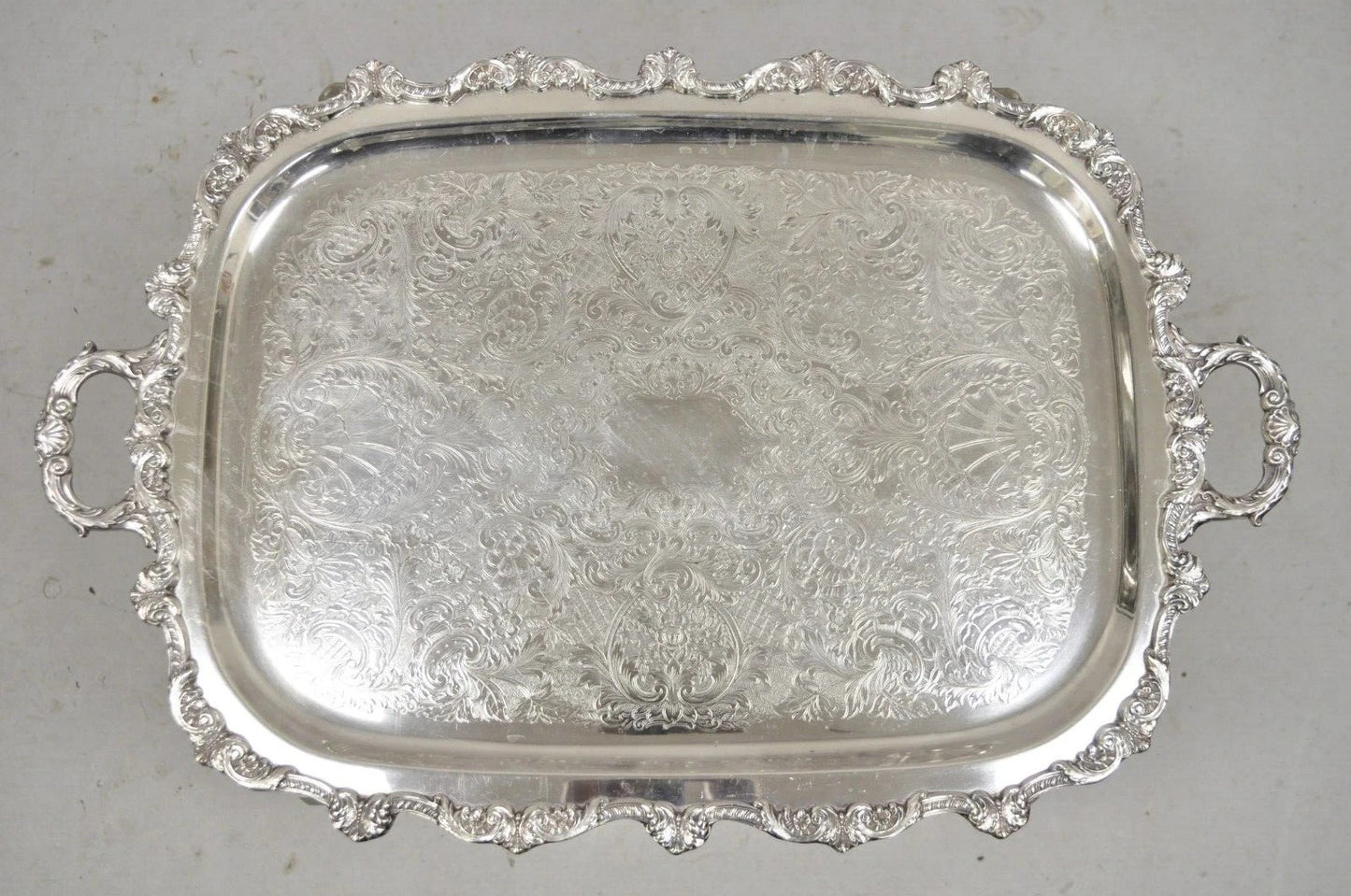 Vintage EPCA Old English by Poole 5032 Silver Plated Ornate Serving Platter Tray