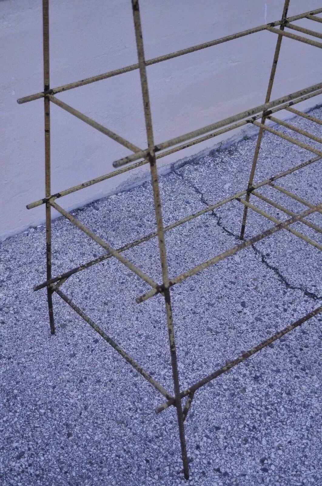 Vintage Industrial Modern Iron Rebar Rusty Yellow Shelf Display Bookcase Rack