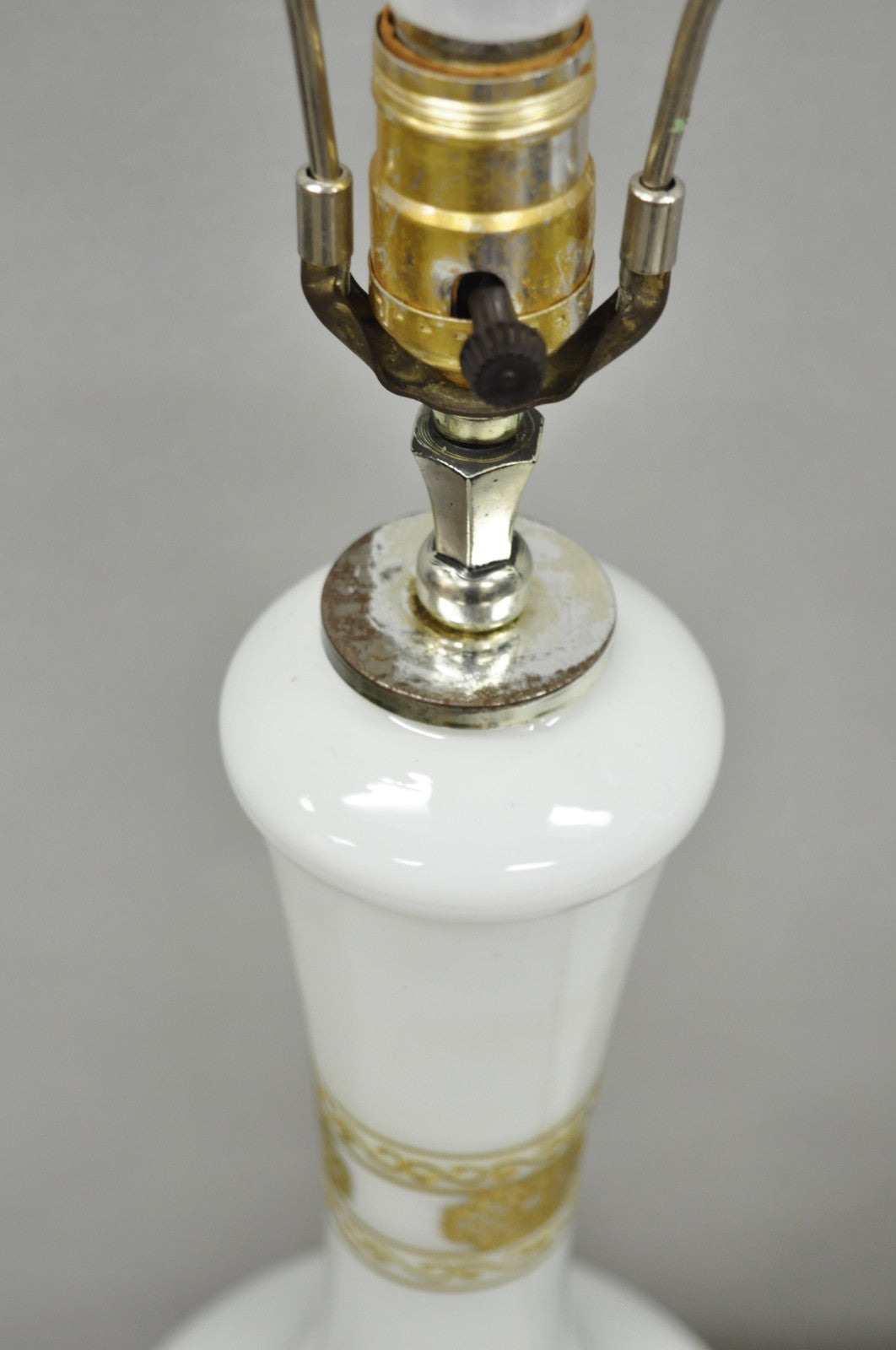 Vintage Hollywood Regency White Glass Gold Gilt Jardiniere Table Lamps - a Pair