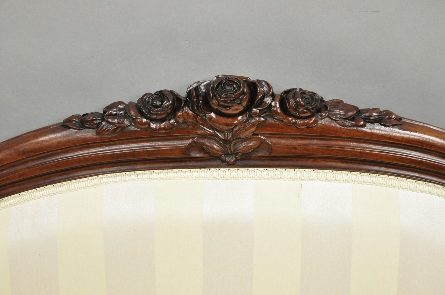 Antique Victorian French Rococo Carved Mahogany Upholstered Loveseat Parlor Sofa
