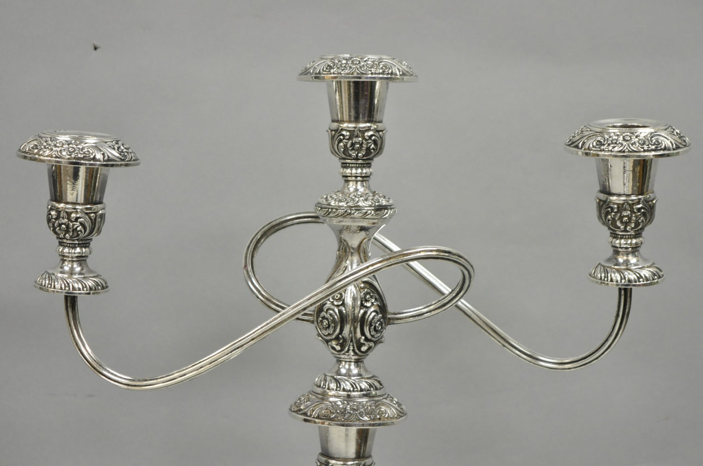 Heritage 1847 Rogers Bros 9416 Silver Plated 3 Arm Ornate Candelabra - a Pair