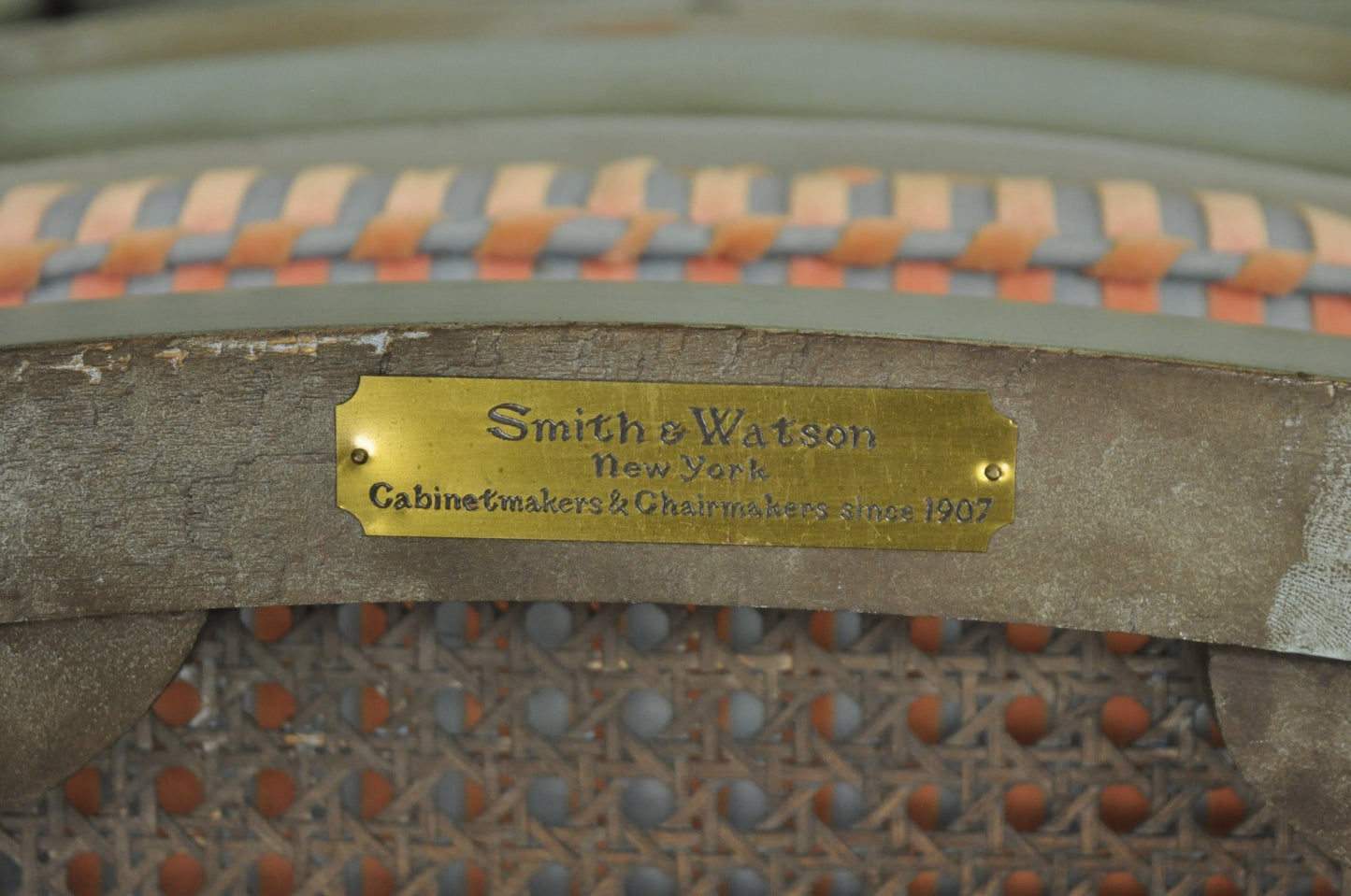 Smith & Watson Regency Adams Style Green Painted Cane Arm Chairs - a Pair