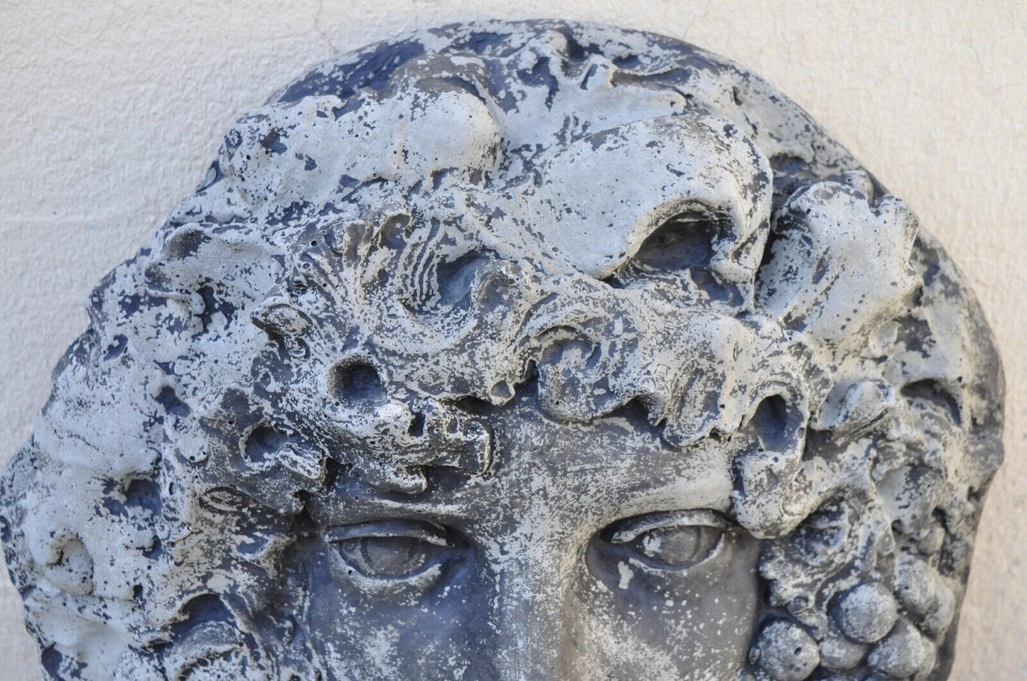 Cast Concrete Cement Figural Wall Hanging Bacchus Face Garden Sculpture Plaque