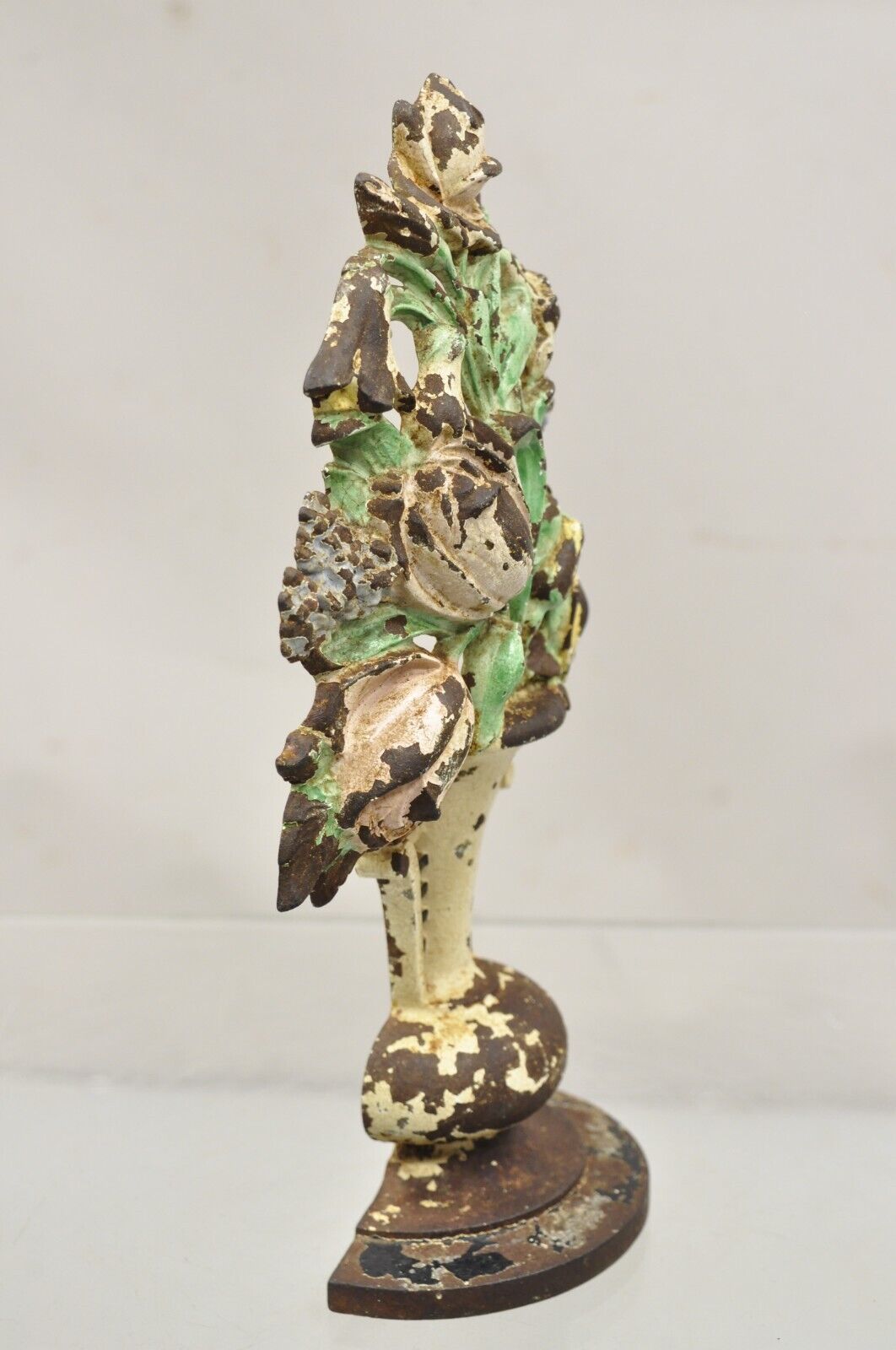 Antique Victorian Hubley Tall Cast Iron Figural Floral Painted Bouquet Door Stop