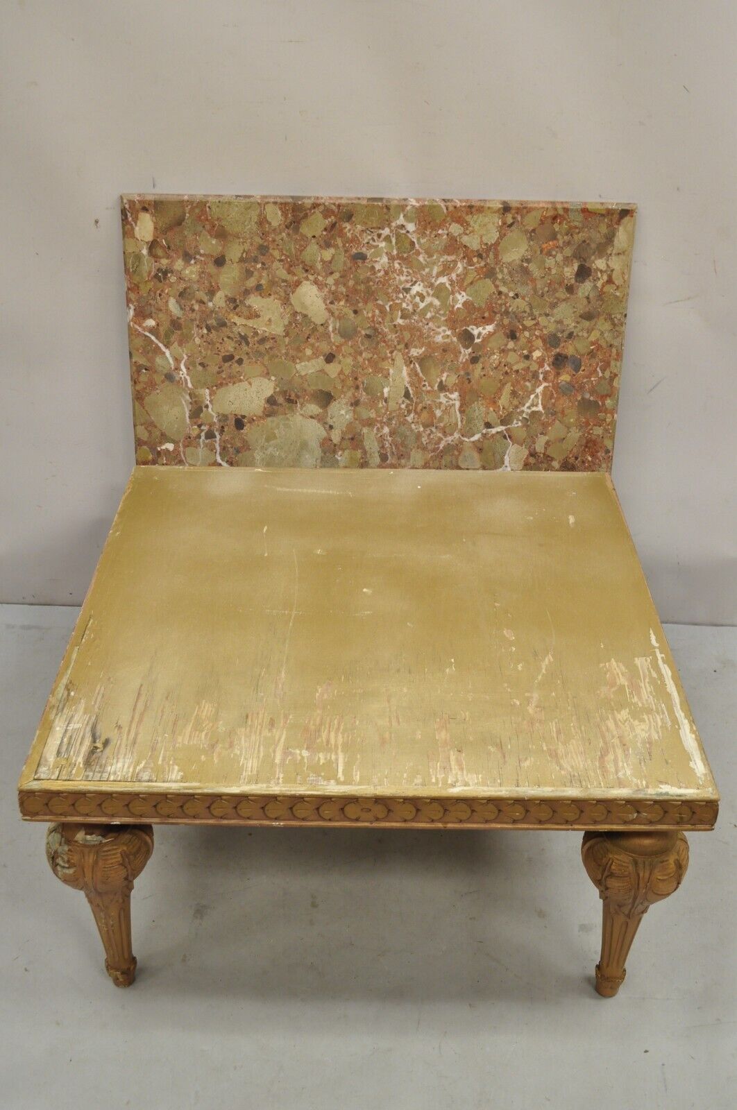Vintage Italian Neoclassical Style Pink Rouge Marble Square Coffee Table