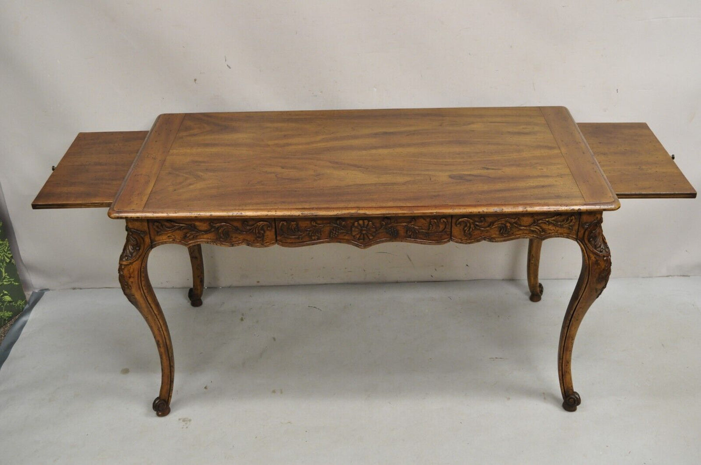 Vintage John Widdicomb French Country Carved Walnut Writing Desk with Drawer