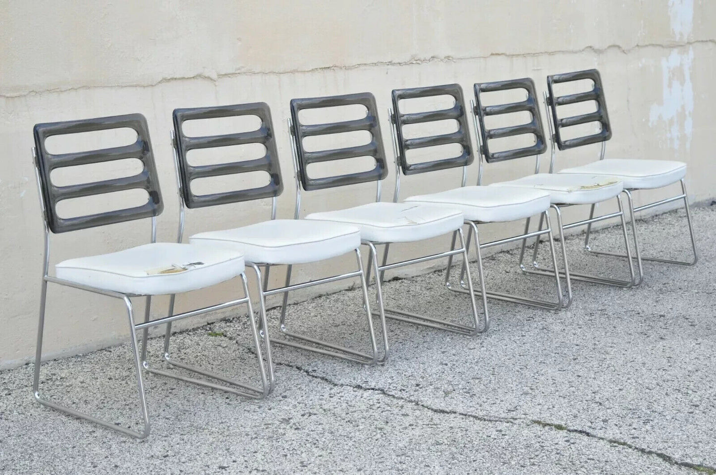 Vintage Mid Century Modern Smoked Lucite Chrome Frame Dining Chairs - Set of 6