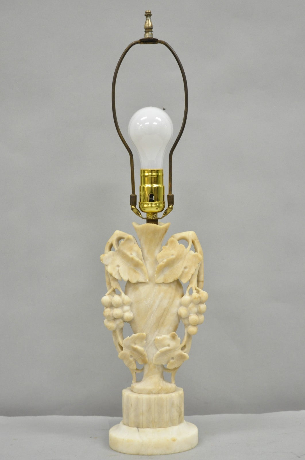 Art Nouveau Italian Carved Alabaster Marble Small Urn & Grapevine Table Lamp