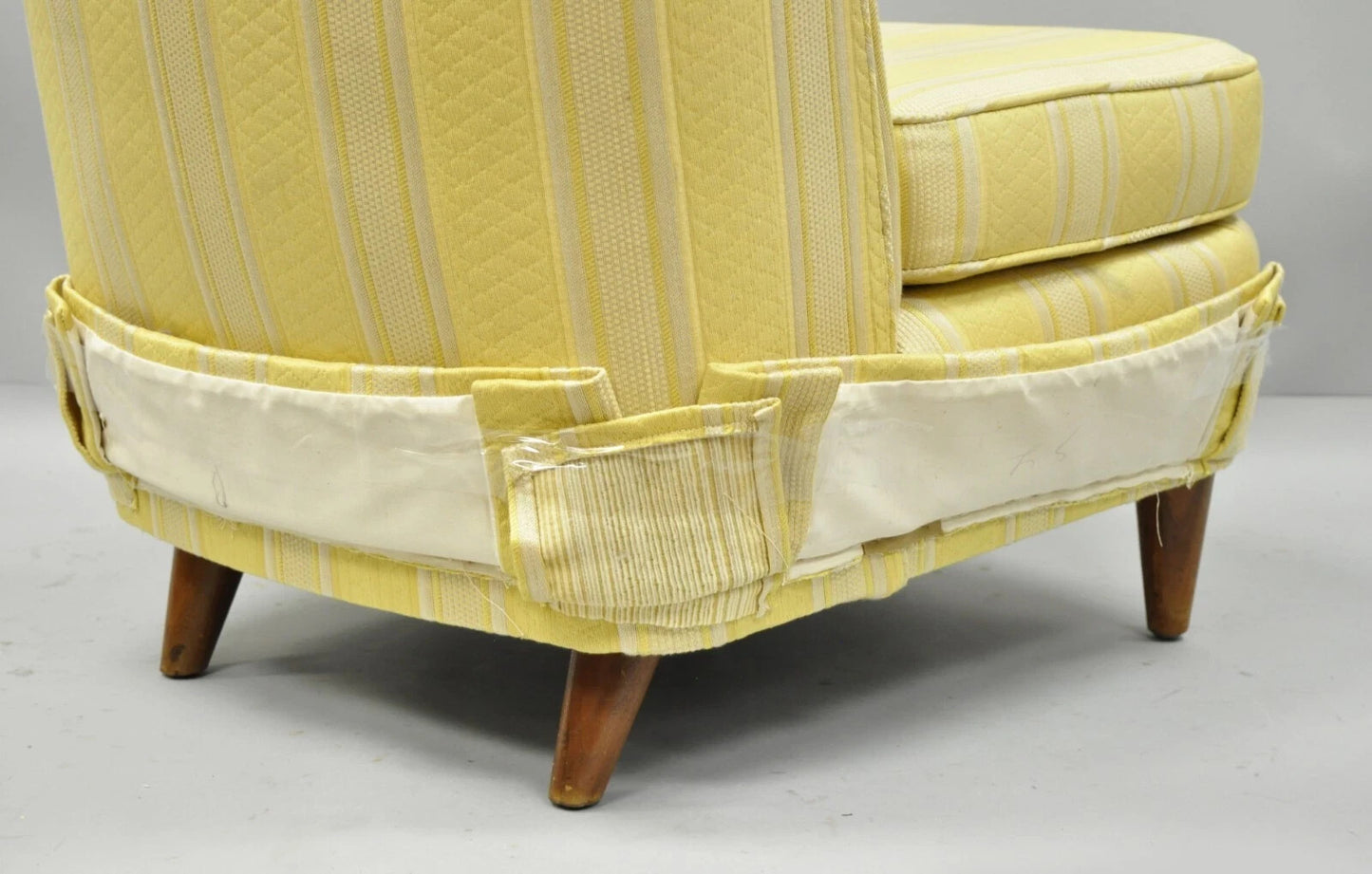 Paul Laszlo Mid Century Modern Upholstered Barrel Wing Back Slipper Lounge Chair
