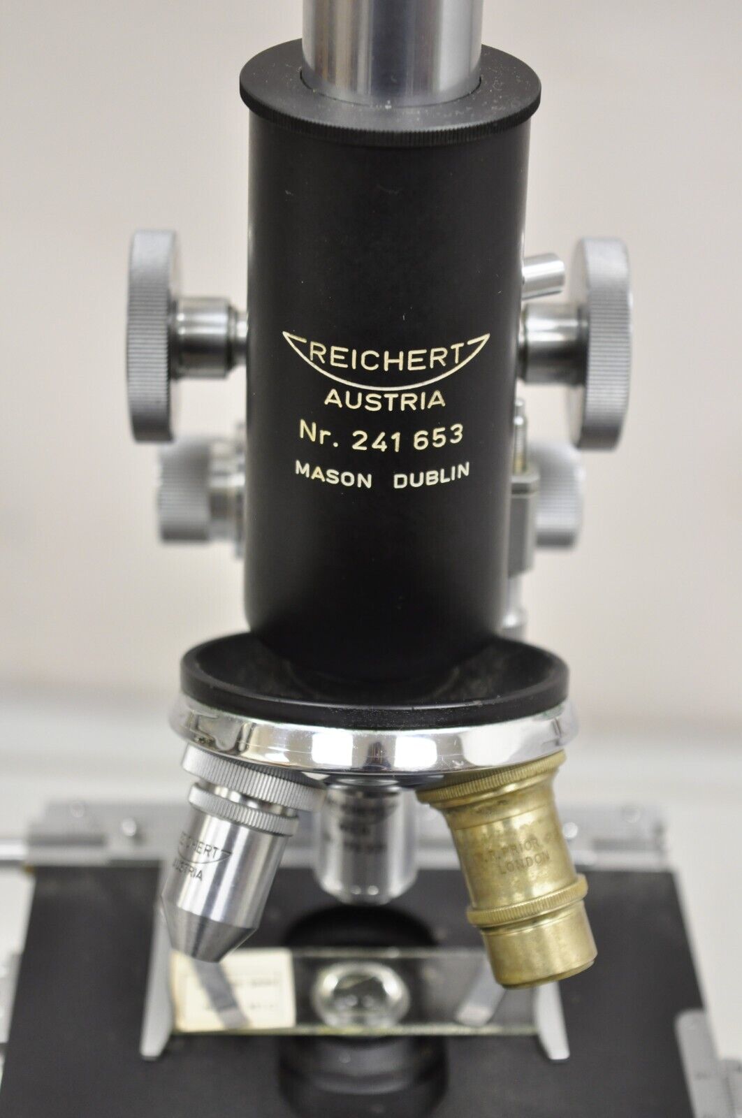 Vintage Reichert Austria Microscope 241 653 in Wooden Box with Accessories