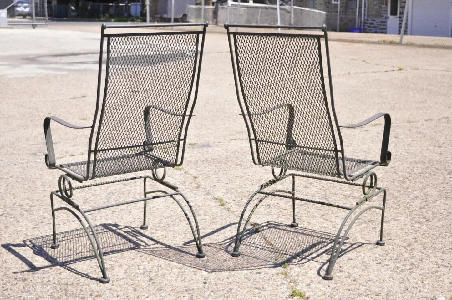 Woodard Bradford Collection Spring High Back Wrought Iron Patio Chairs - a Pair