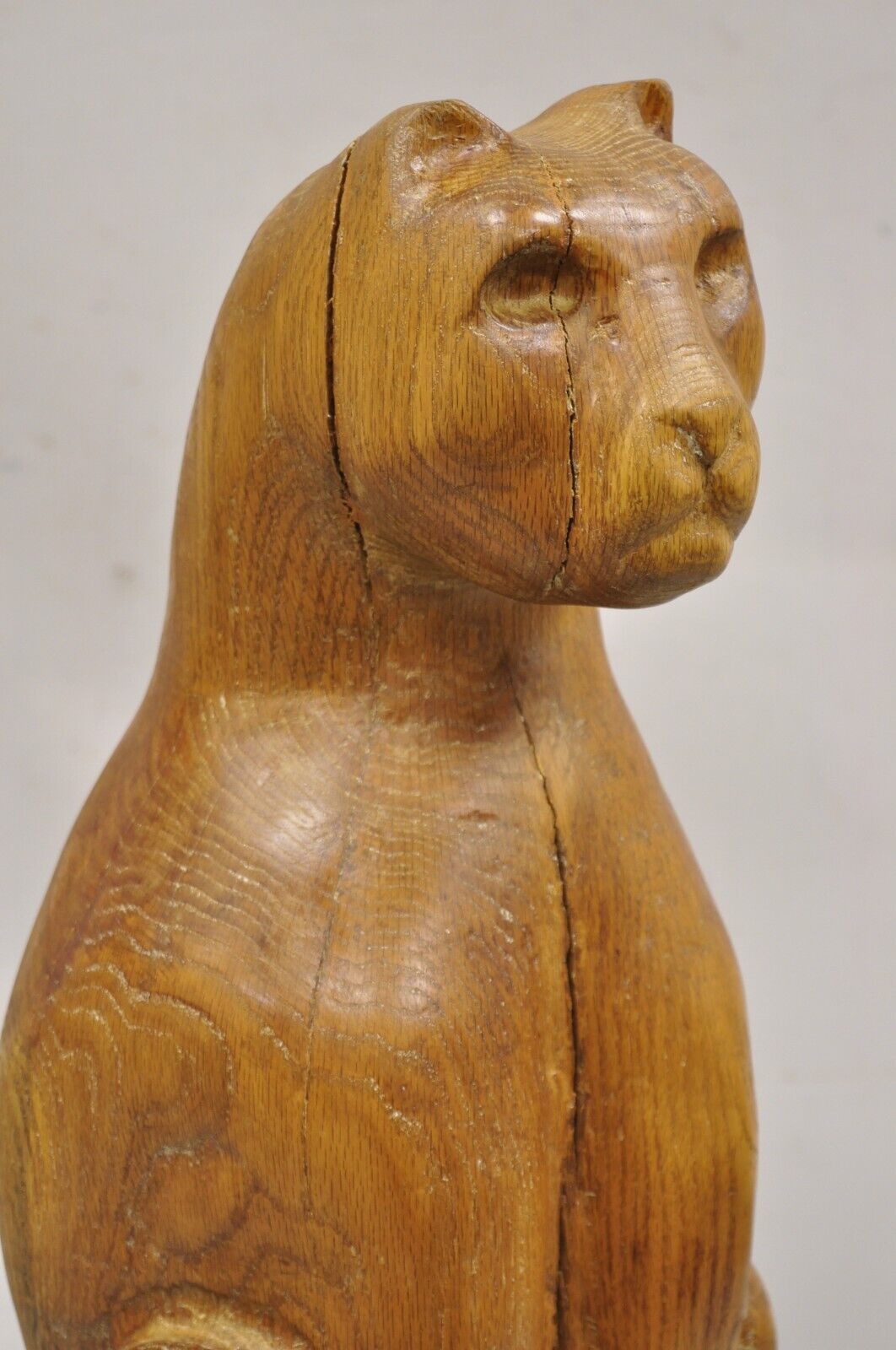 Vintage Mid Century Modern Solid Carved Wood 24" Cat Art Sculpture