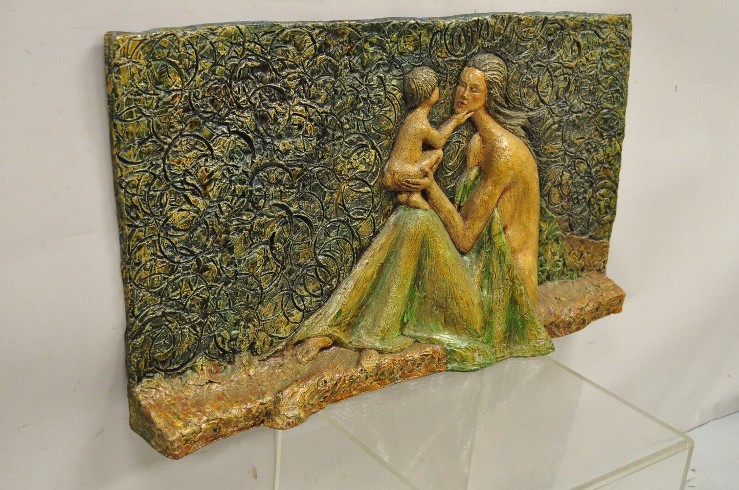 Mid Century Modern 3D Fiberglass Relief Mother & Child Nude Wall Art Sculpture