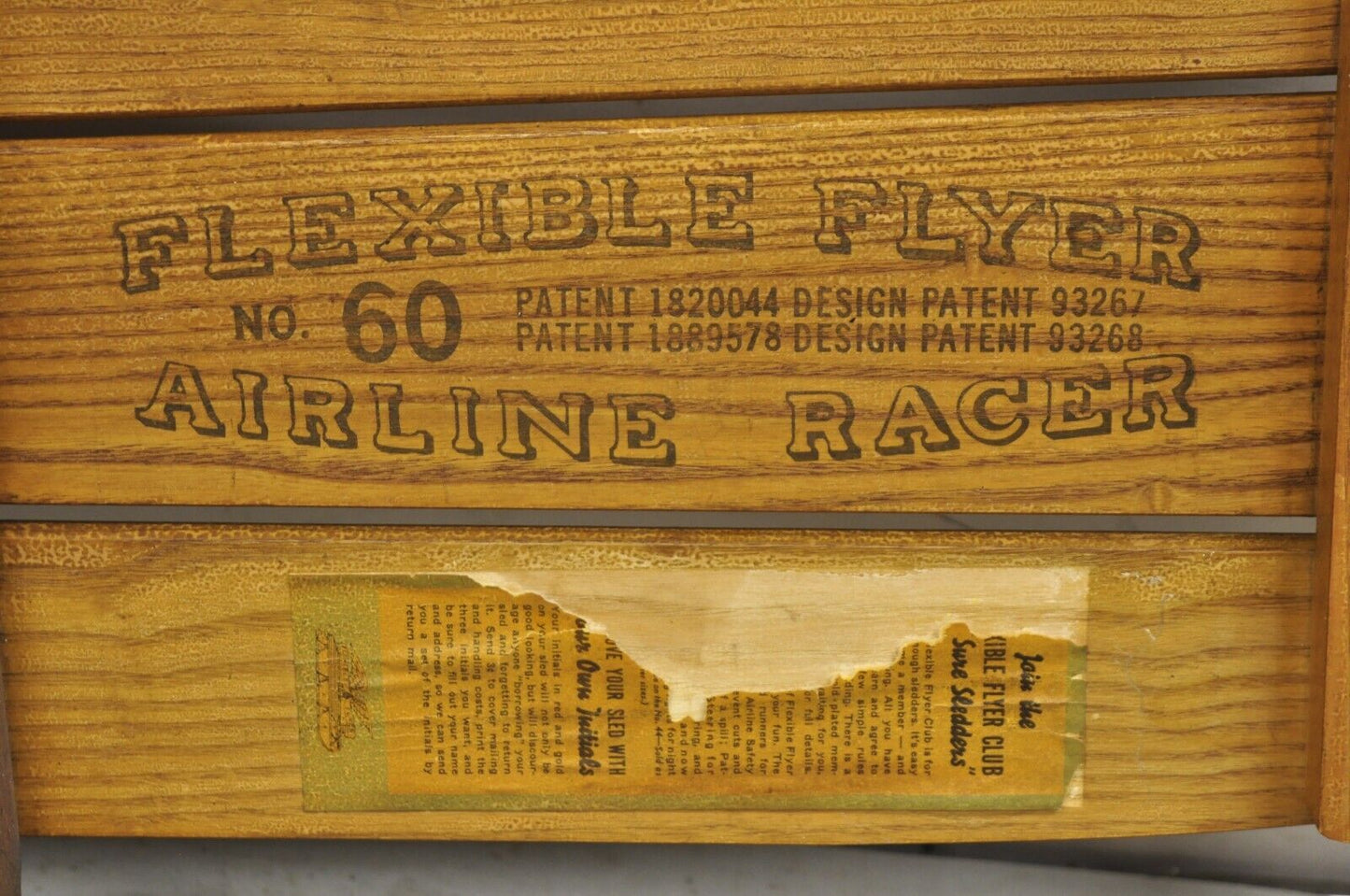Vintage Flexible Flyer Airline Racer No 60 Wooden Sled Planet Jr USA