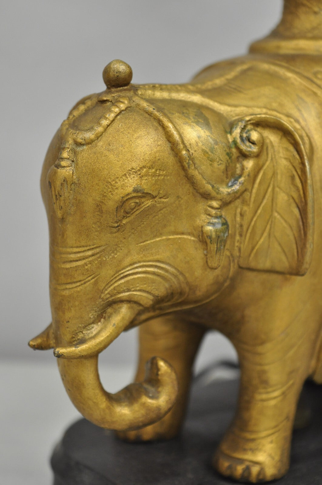 Antique Chinoiserie Indian Gold Bronze Elephant Small Boudoir Table Lamp