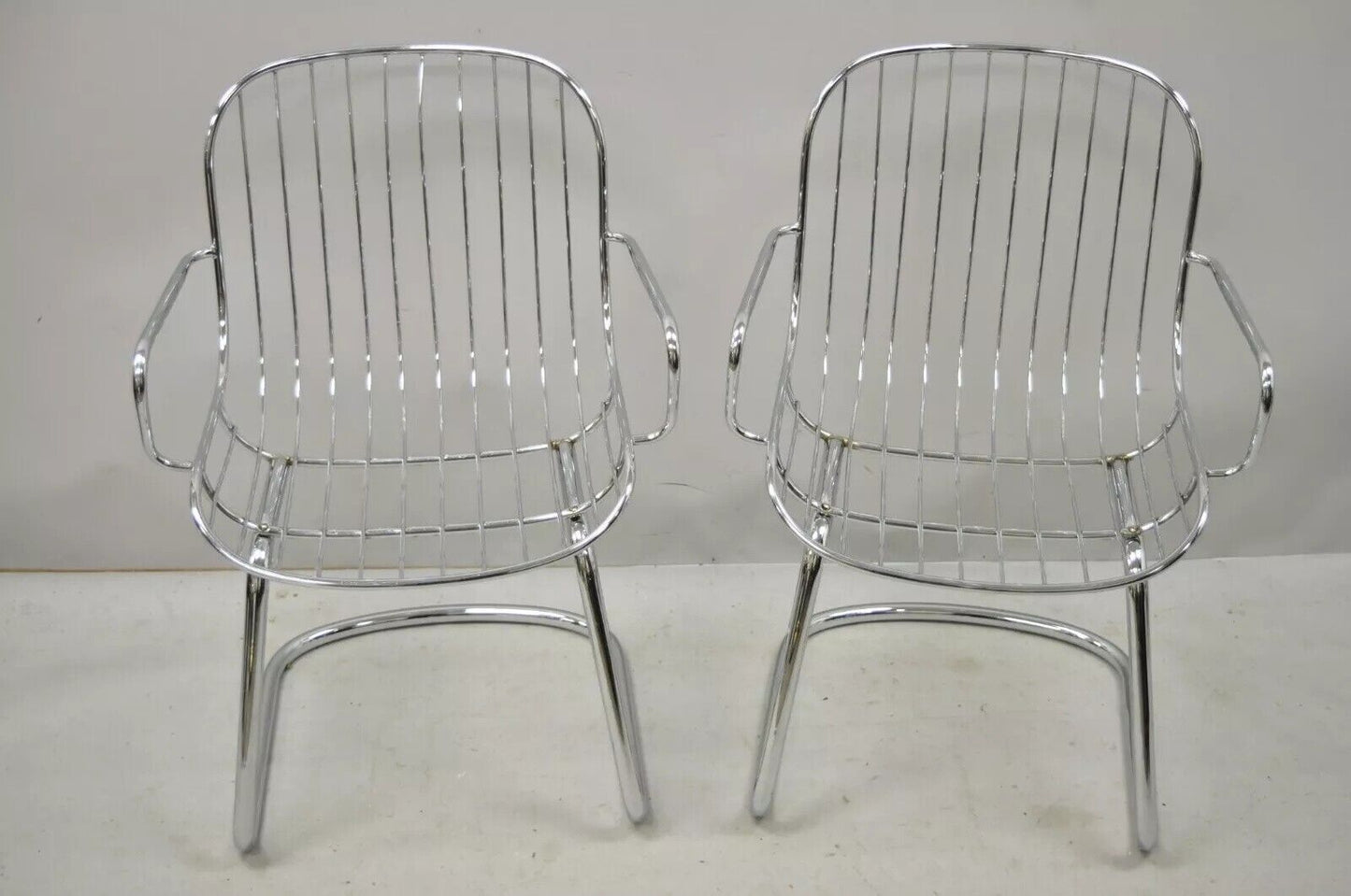 Mid Century Italian Modern Tubular Chrome Cantilever Dining Arm Chair - Set of 4