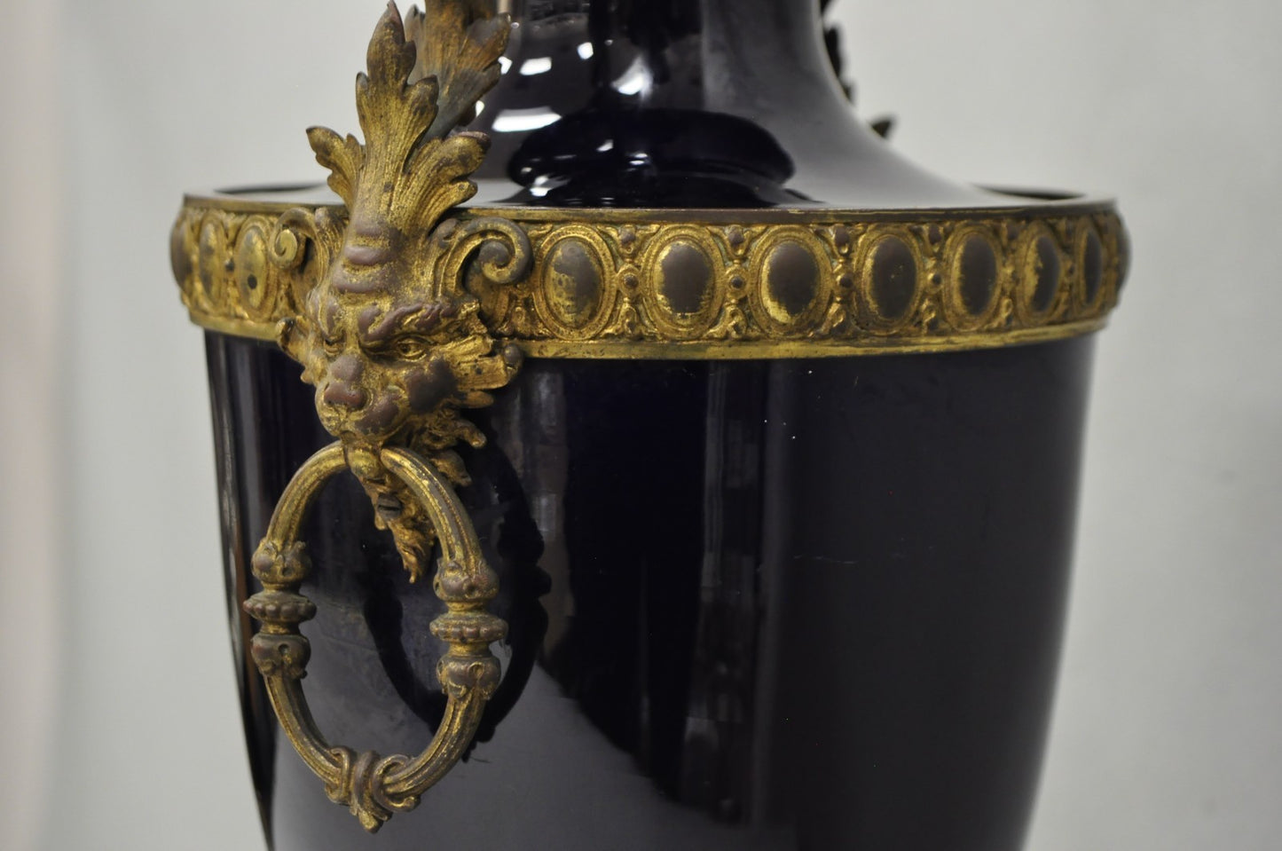Antique French Empire Cobalt Blue Porcelain Figural Gilt Bronze Urn Table Lamp