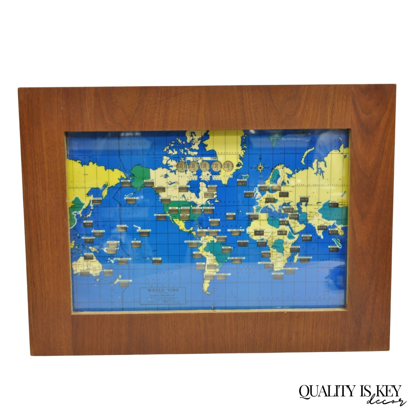 Vintage Howard Miller World Time Mid Century Modern Walnut Frame Wall Clock