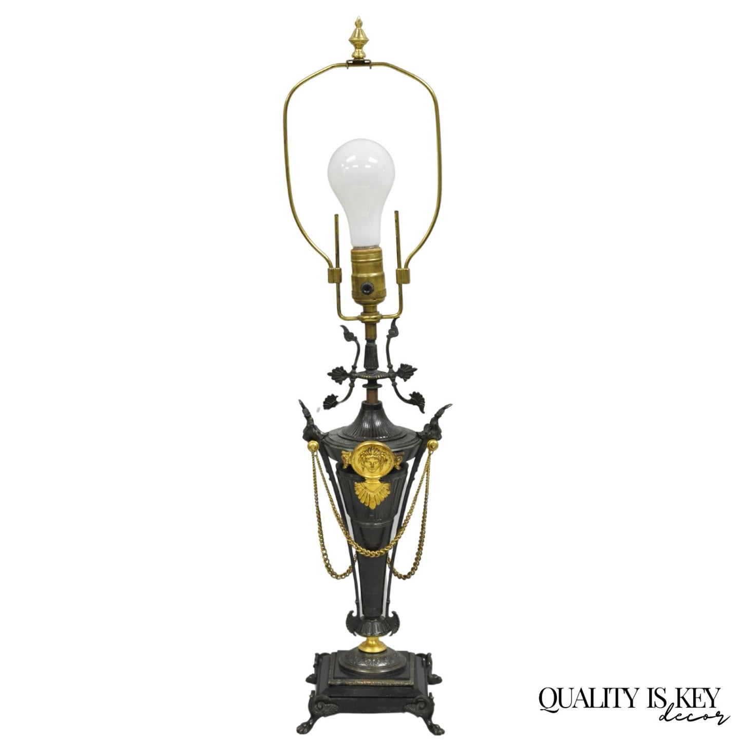 Antique French Empire Neoclassical Bronze & Marble Small Figural Table Lamp