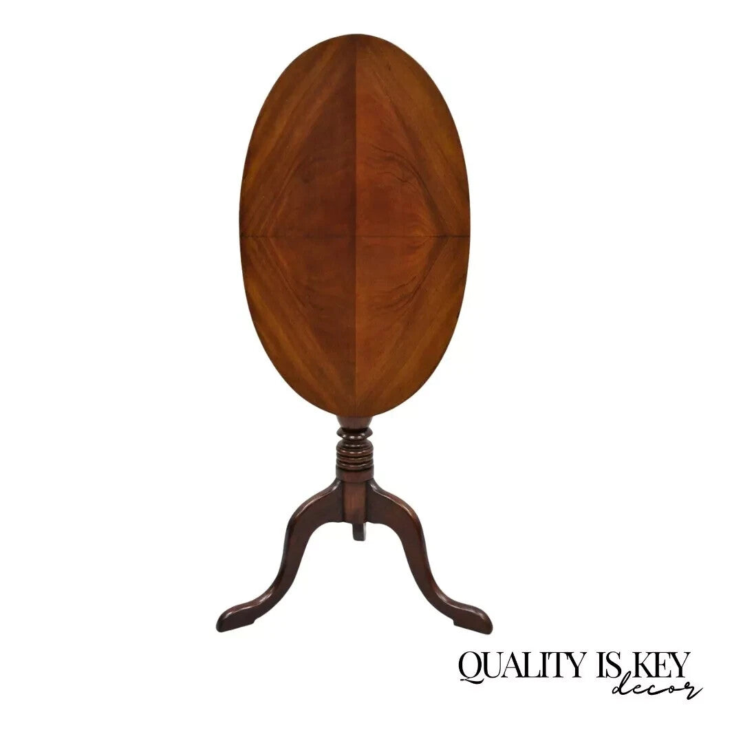 Antique Queen Anne Federal Style Mahogany Oval Tilt Top Side Tea Table