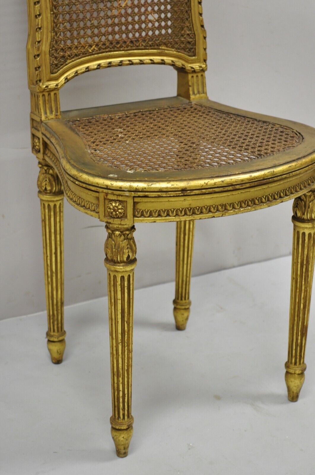 Antique Victorian French Louis XV Style Gold Giltwood Cane Boudoir Side Chair