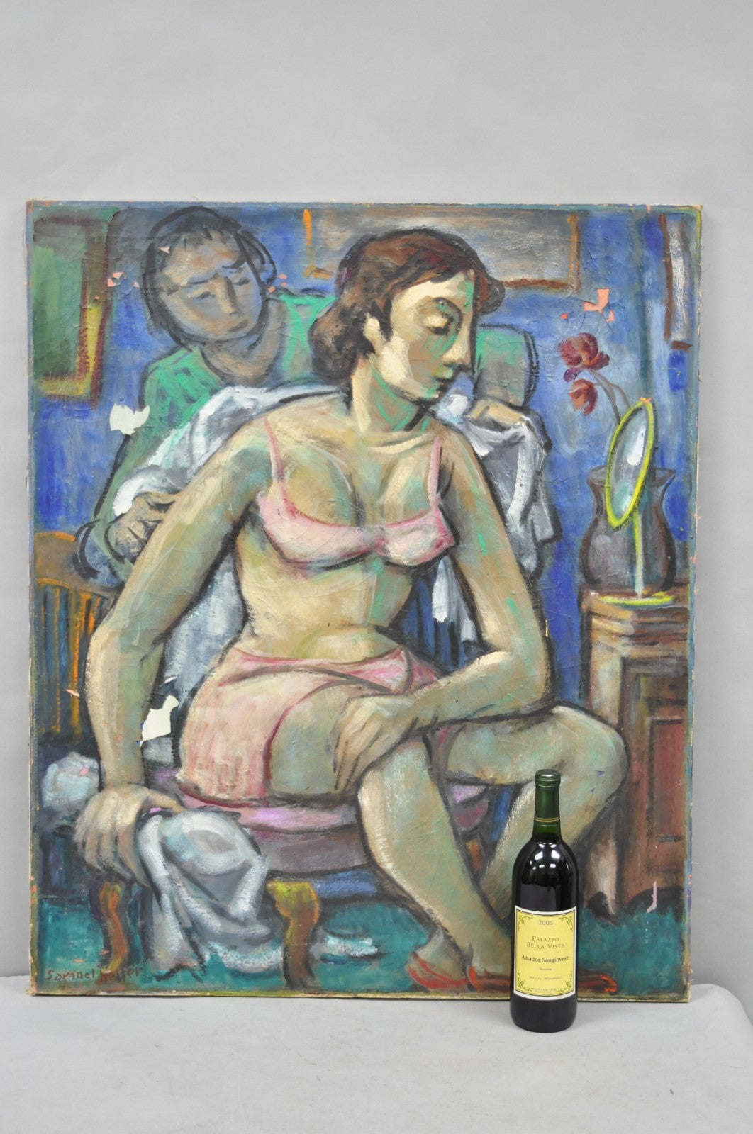 Vintage Samuel Heller "Seated Woman in Undergarments" Oil on Canvas Painting