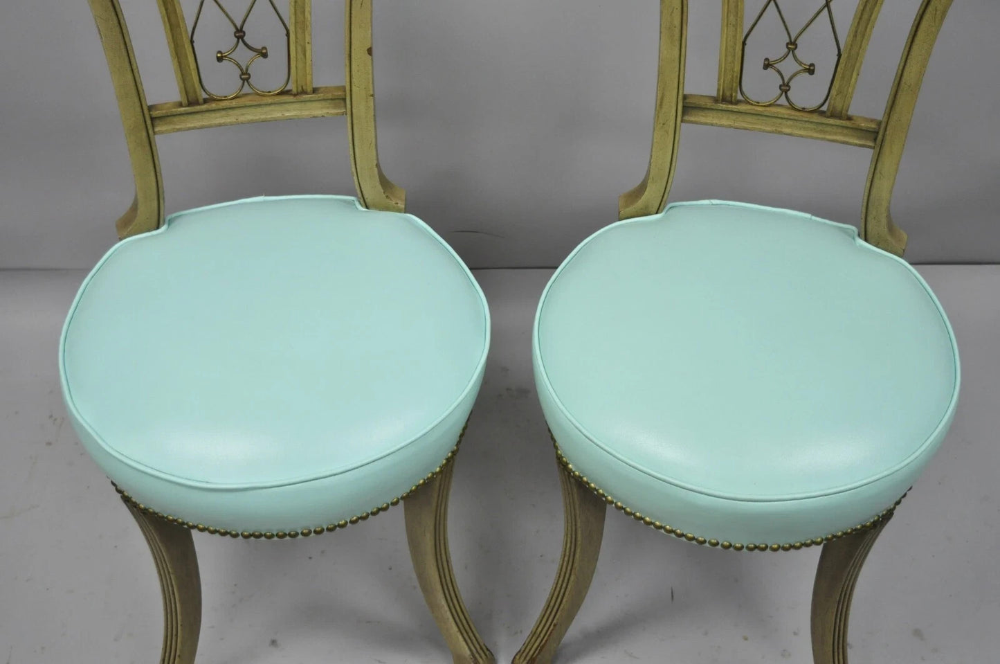 Vintage French Regency Style Mahogany Side Chairs w/ Brass Handles - a Pair