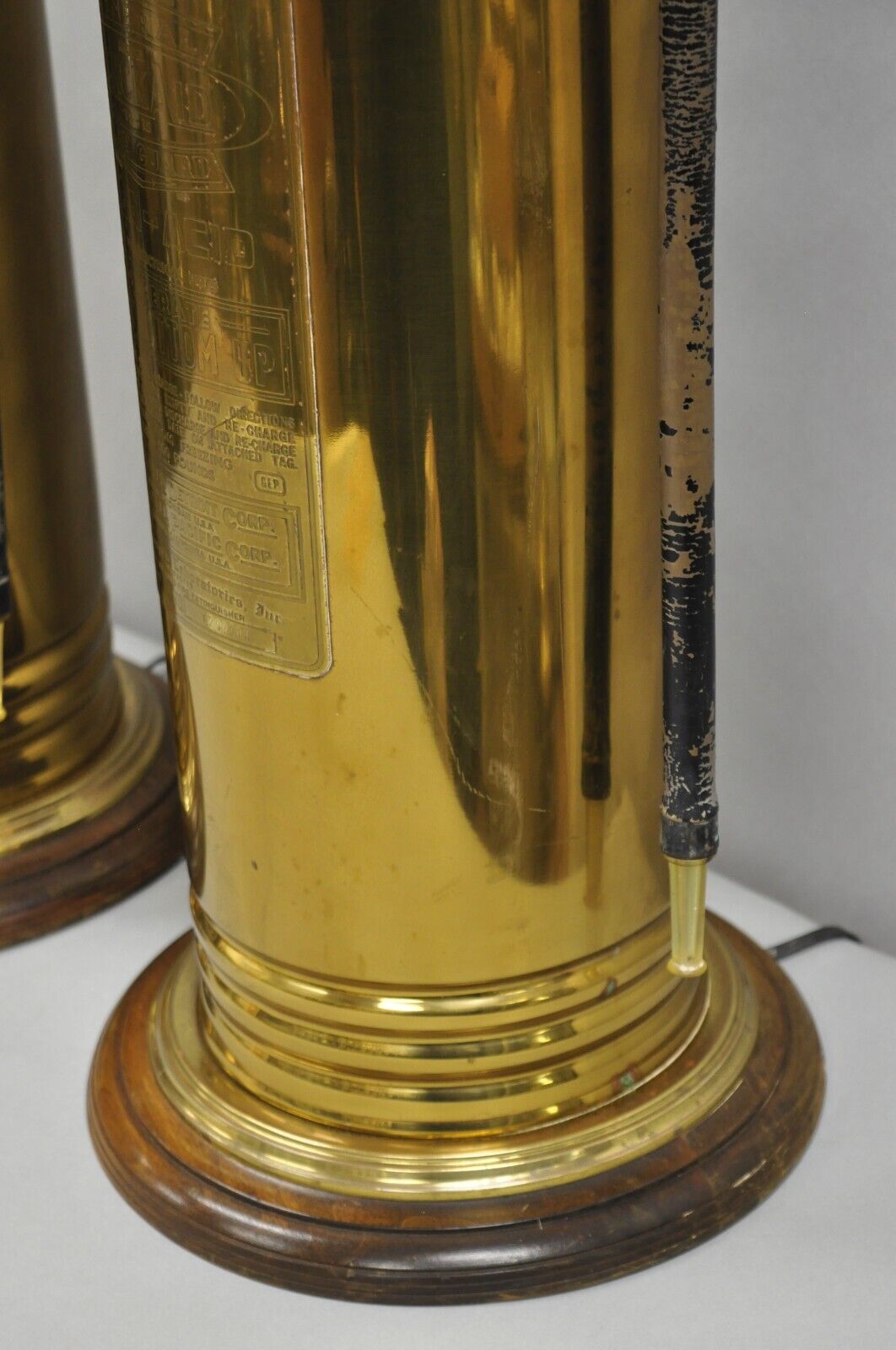 Antique Art Deco Brass Fire Extinguisher Converted Table Lamps - a Pair