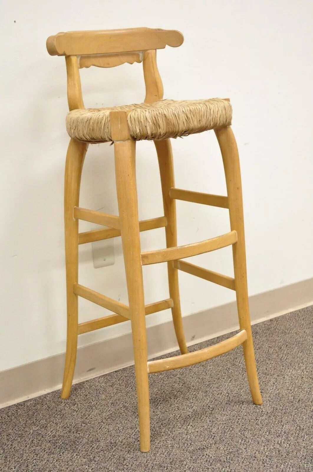 Garcia Imports Spain French Country Primitive Wooden Rush Seat Bar Stool Chair